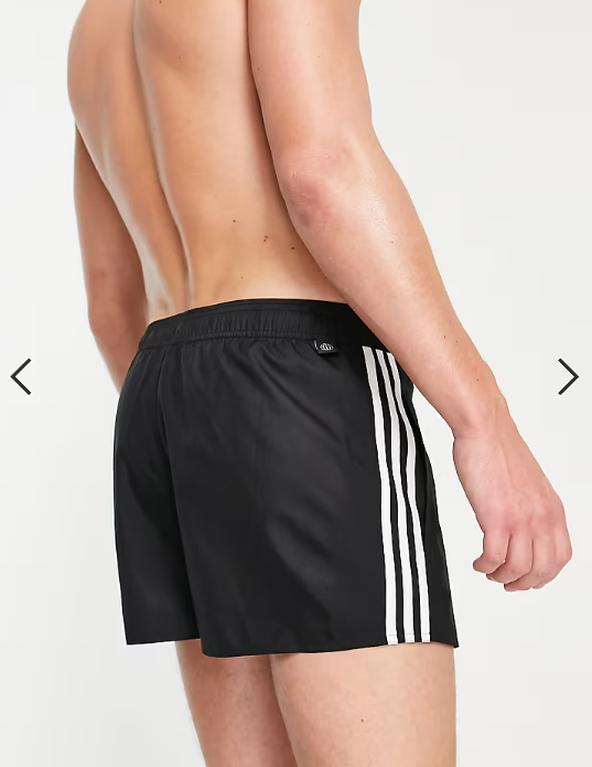 adidas Swim 3 stripes swim shorts in black and white
