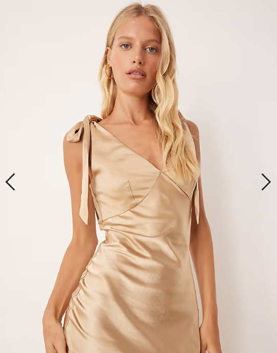 Pretty Lavish bow shoulder satin midaxi dress in gold