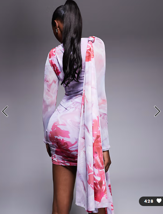 ASOS DESIGN mesh tie shoulder mini dress with knot drape detail in pink floral print
