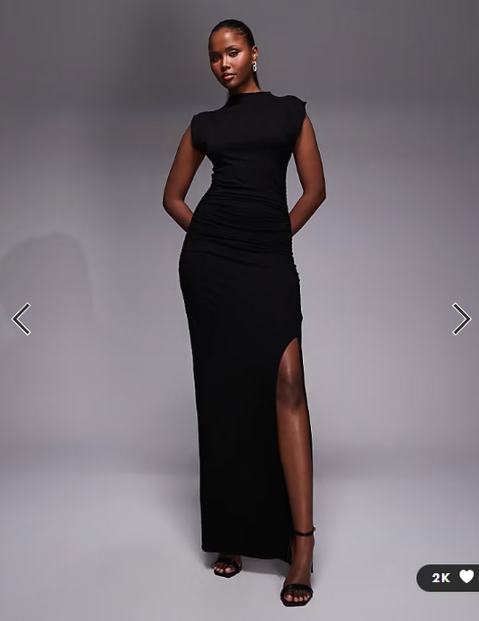 ASOS DESIGN maxi ruched side dress with thigh split in black
