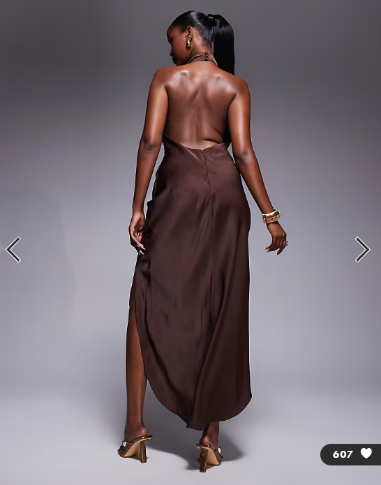ASOS DESIGN satin halter neck high low dress in chocolate