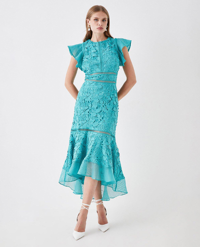 Organza Hem and Sleeves Lace Dress