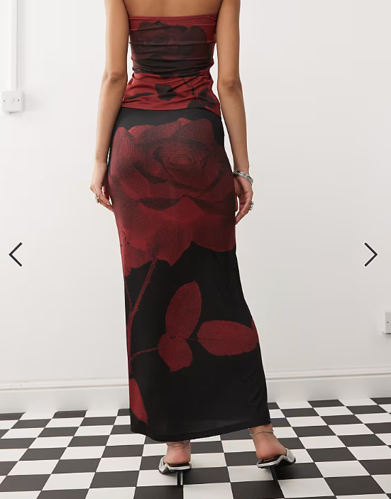 COLLUSION low rise maxi skirt with red bloom print co-ord