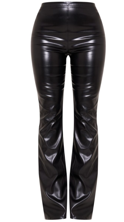Black Faux Leather High Waisted Flared Trousers