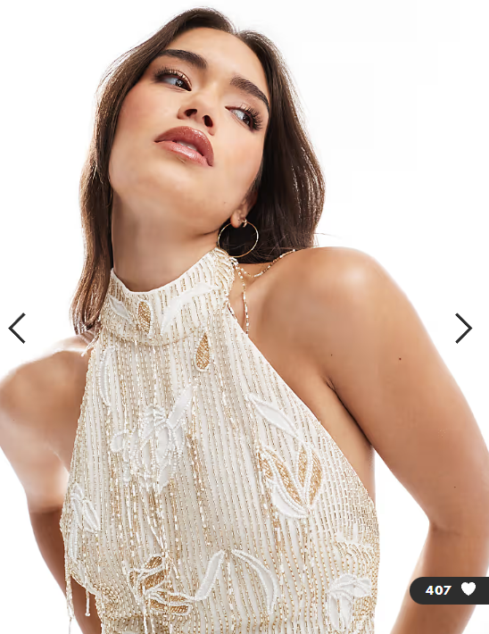 ASOS DESIGN embellished floral halterneck top co-ord in white