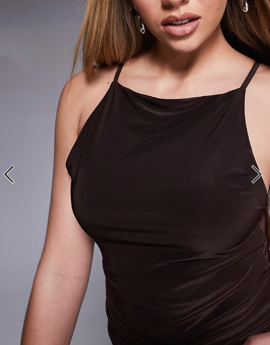 ASOS DESIGN double layered 90s boat neck strappy top in chocolate