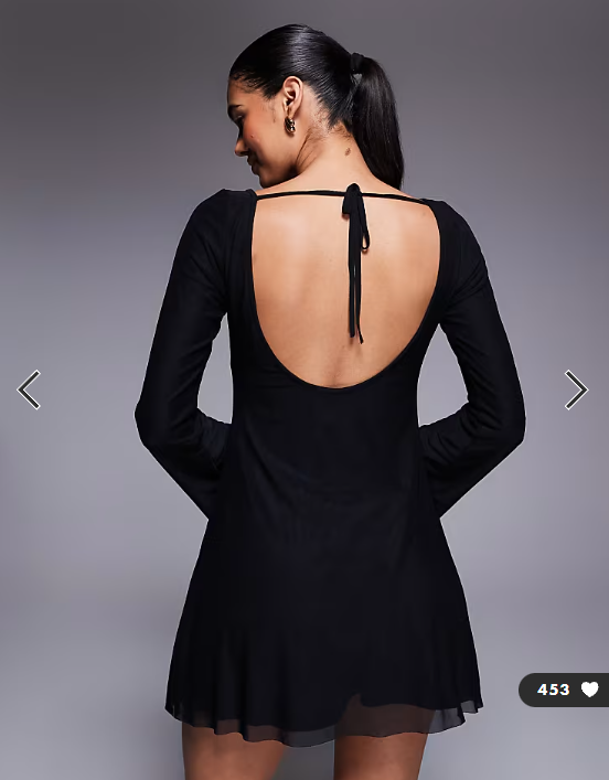 Princess Polly Lukea mesh flare sleeve open back mini dress in black