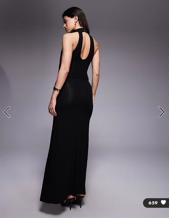 ASOS DESIGN high neck with bow detail maxi dress with side split in black