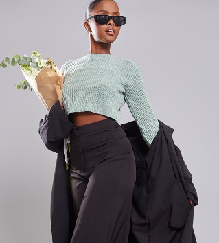 Sage Green Cropped Space Dye Knit Jumper