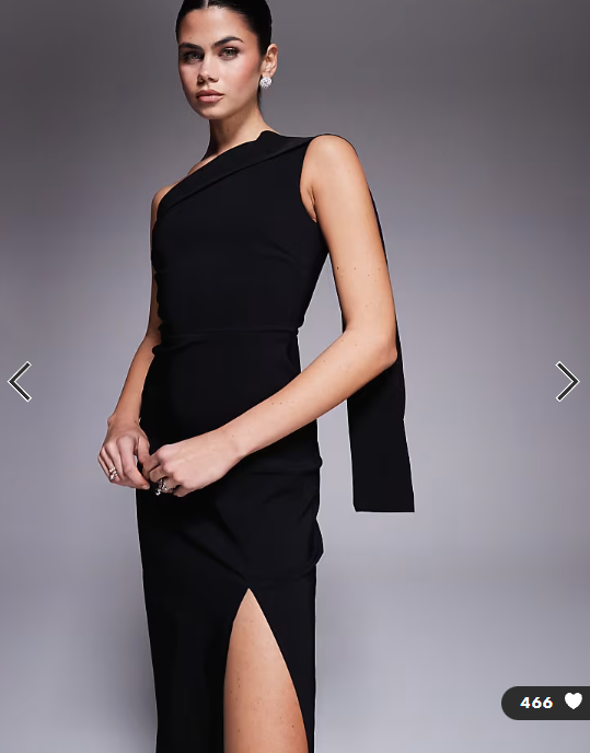 Vesper bengaline one shoulder drape detail side split maxi dress in black