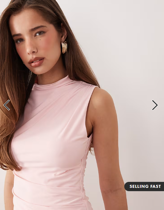 Kaiia Exclusive double layered slinky high neck tie side detail maxi dress in powder pink