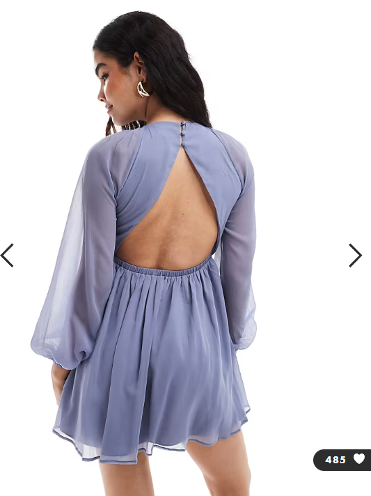 ASOS DESIGN raglan sleeve wafty mini dress with open back in dusky blue