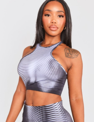Shape Black Body Print Racer Crop Top