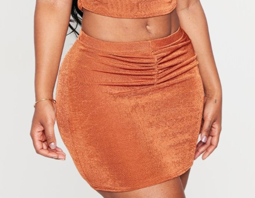 Shape Rust Slinky Acetate Ruched Front Mini Skirt