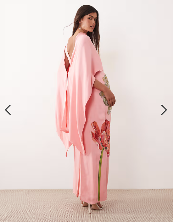 ARRANGE floral embroidered satin overlay maxi dress in pink