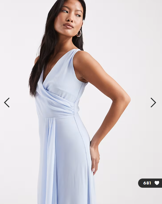TFNC Petite Bridesmaid chiffon wrap top draped maxi dress in blue