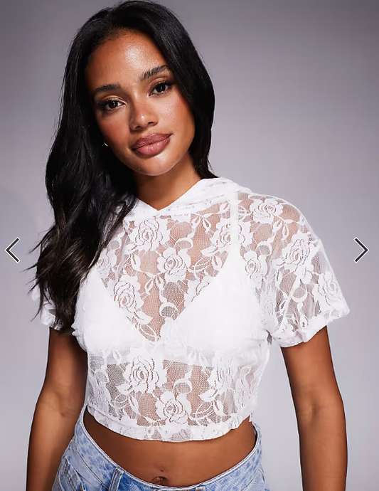 Liquor N Poker sleeveless lace hoodie in white