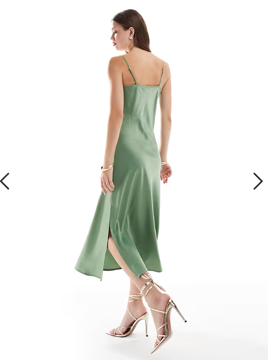 YAS satin cami maxi dress in green