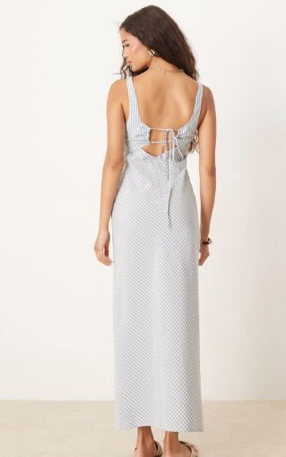 ASOS DESIGN square neck midi dress in green check