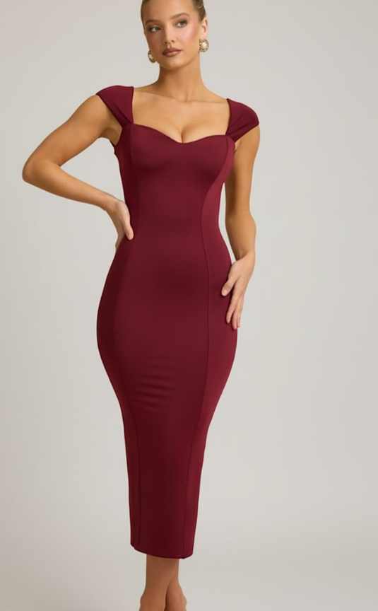 OhPolly-Slinky Jersey Bow-Detail Midaxi Dress in Wine Red