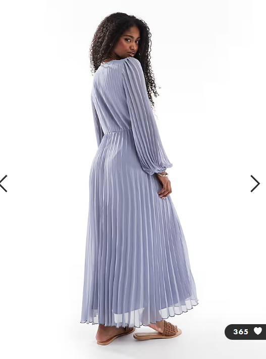 Asos - twist detail wrap front pleated midi dress in dusky blue