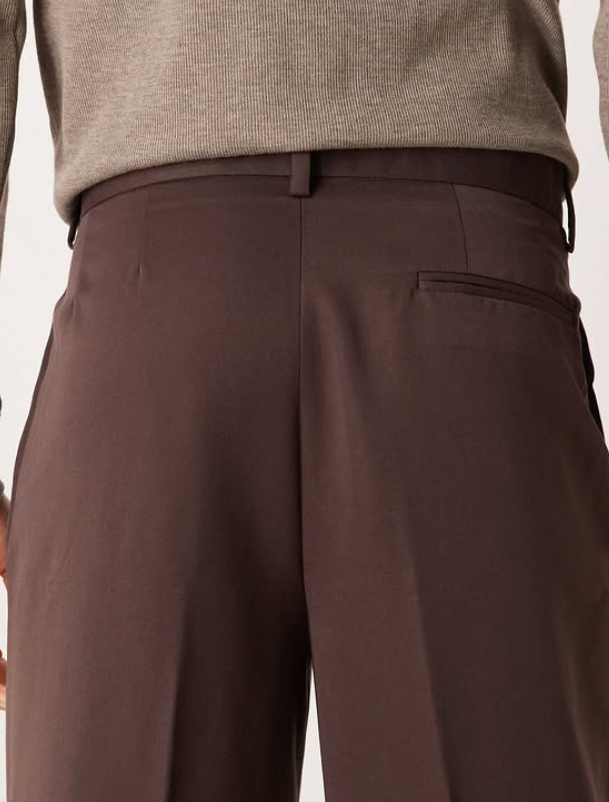 Asos smart wide leg trousers with front pleat in brown