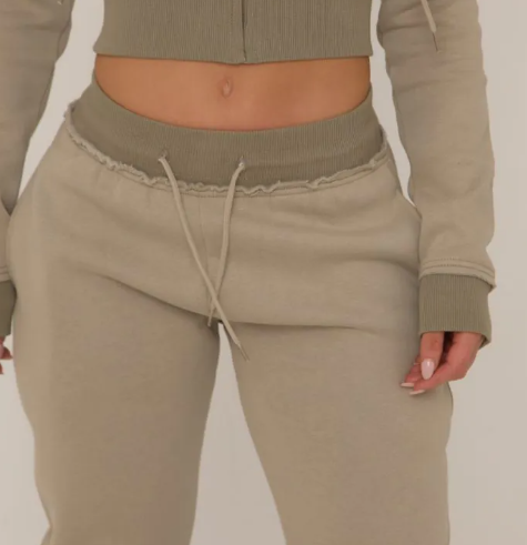 Contrast Distressed Detail Drawstring Flared Joggers In Green