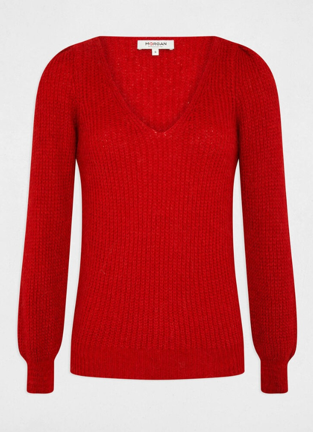 MORGAN- Long-sleeved jumper with V-neck medium red women