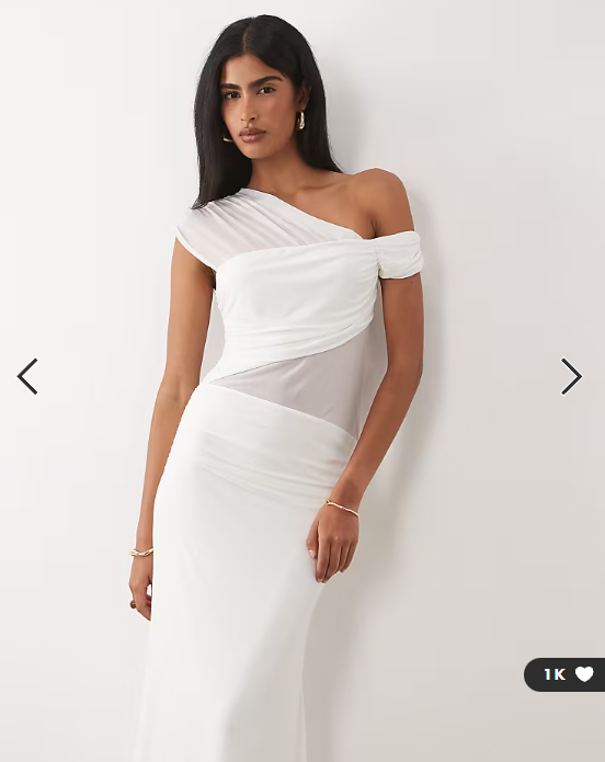 ASOS DESIGN fallen shoulder mesh sheer panelled maxi dress in white