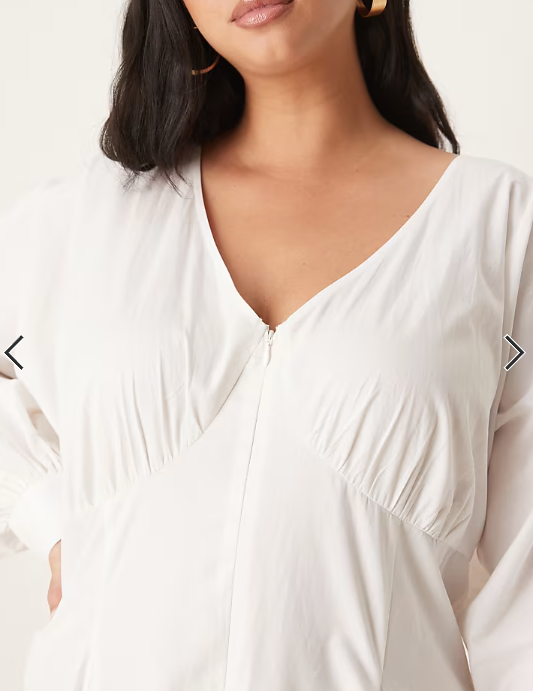 ASOS DESIGN Curve long sleeve v neck poplin maxi dress in white