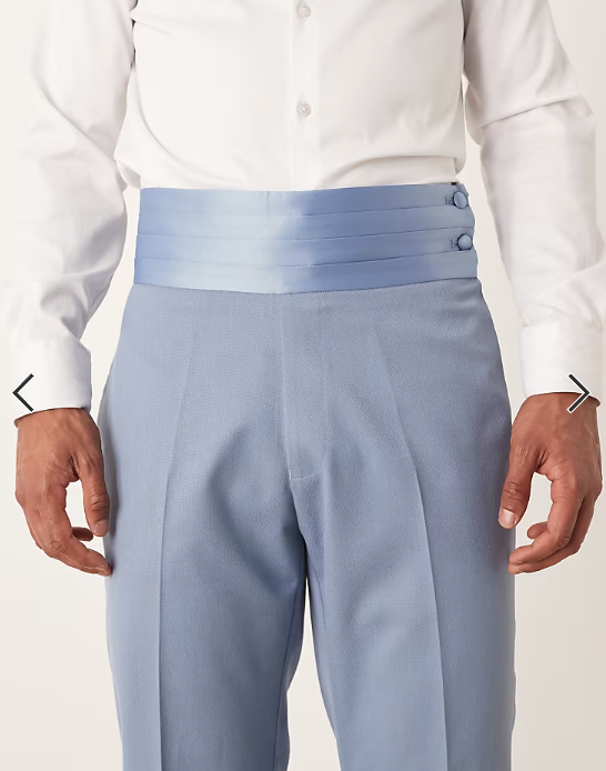 ASOS DESIGN straight tuxedo suit trousers with cummerbund waistband in blue
