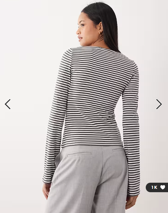 Weekday Annie super soft boat neck long sleeve top in off-white & mole stripe