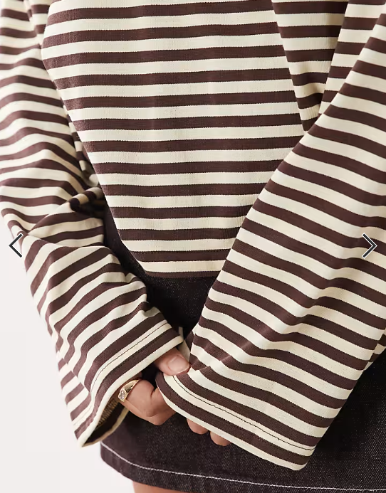 Lioness Bloom cotton blend long sleeve crew neck boxy t-shirt in chocolate and lemon stripe