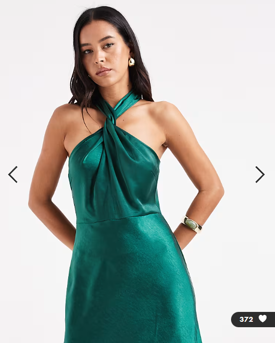 Six Stories Bridesmaid satin twist detail halter neck maxi dress in emerald green