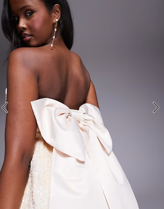 ASOS LUXE sequin structured mini dress with satin bow in cream