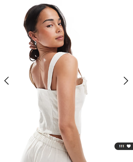 Miss Selfridge linen blend corset top with bow detail in stone
