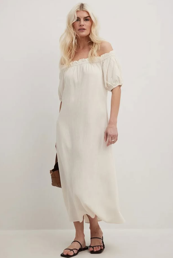 NA-KD -Off Shoulder Flowy Midi Dress Linen