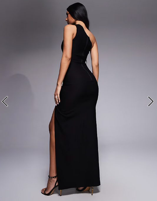 Vesper bengaline cut out front detail thigh split maxi dress in&nbsp;black