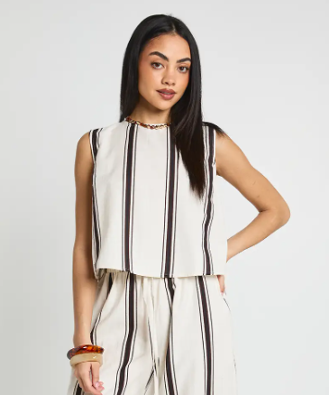 boohoo Striped Linen Look Boxy Top