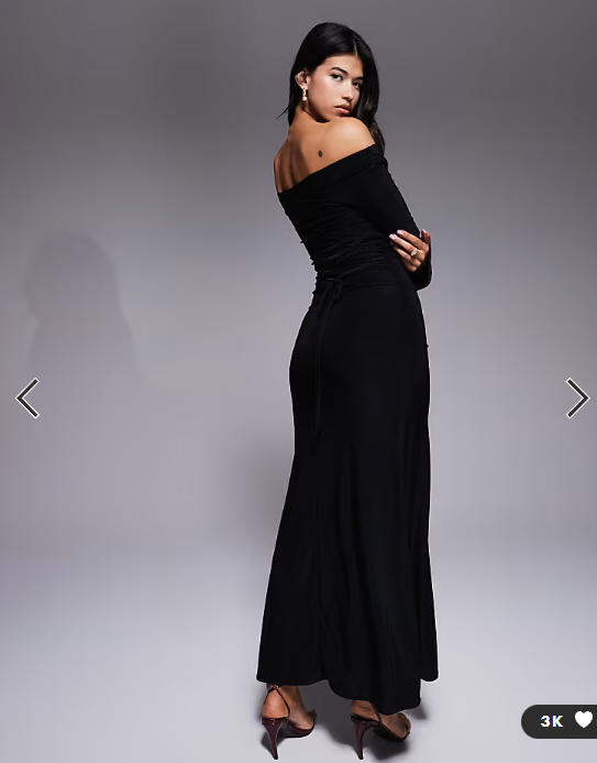 ASOS DESIGN long sleeve twist shoulder with lace up back maxi dress in black