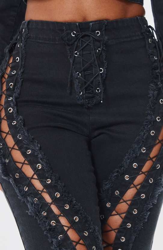 Shape Black Denim Lace Up Detail Flare Jeans
