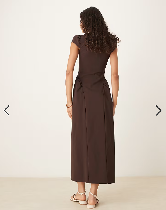 ASOS DESIGN square neck midi sundress with cap sleeves in chocolate - BROWN