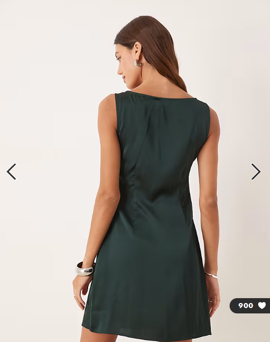 Vila slash neck satin mini dress in dark green