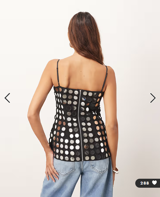 Arrange - mirror embellished minimal longline cami top in black