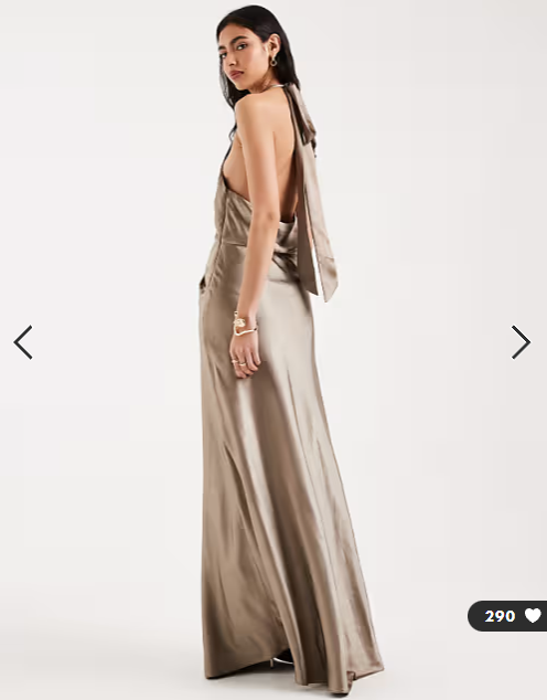 Six Stories Bridesmaids satin plunge knot detail open back maxi dress in mocha