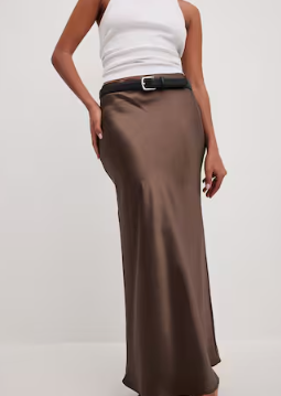 Satin Midi Skirt in Brown
