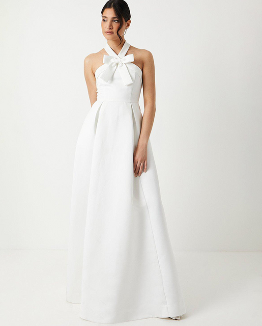 Bow Detail Structured Full Skirted Maxi Dress