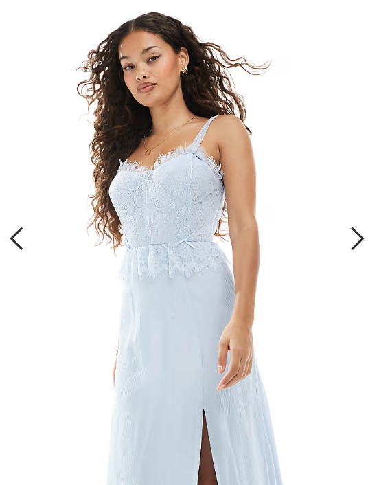 Miss Selfridge Petite cheesecloth corset dress with ribbon trim in blue