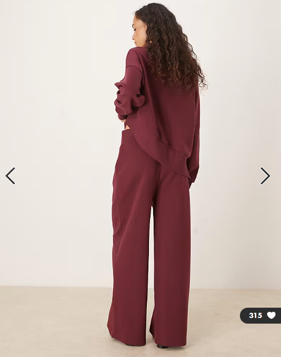 ASOS DESIGN interlock wide leg jogger with wide waistband detail in plum