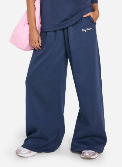 Boohoo - DSGN STUDIO SCRIPT WIDE LEG JOGGER - navy
